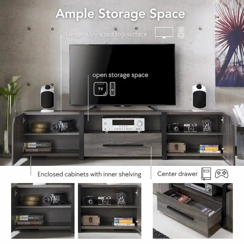 Console TV de rangement multifonctionnelle Sawa Rustic à 5 étagères de 81 po par Strick & Bolton