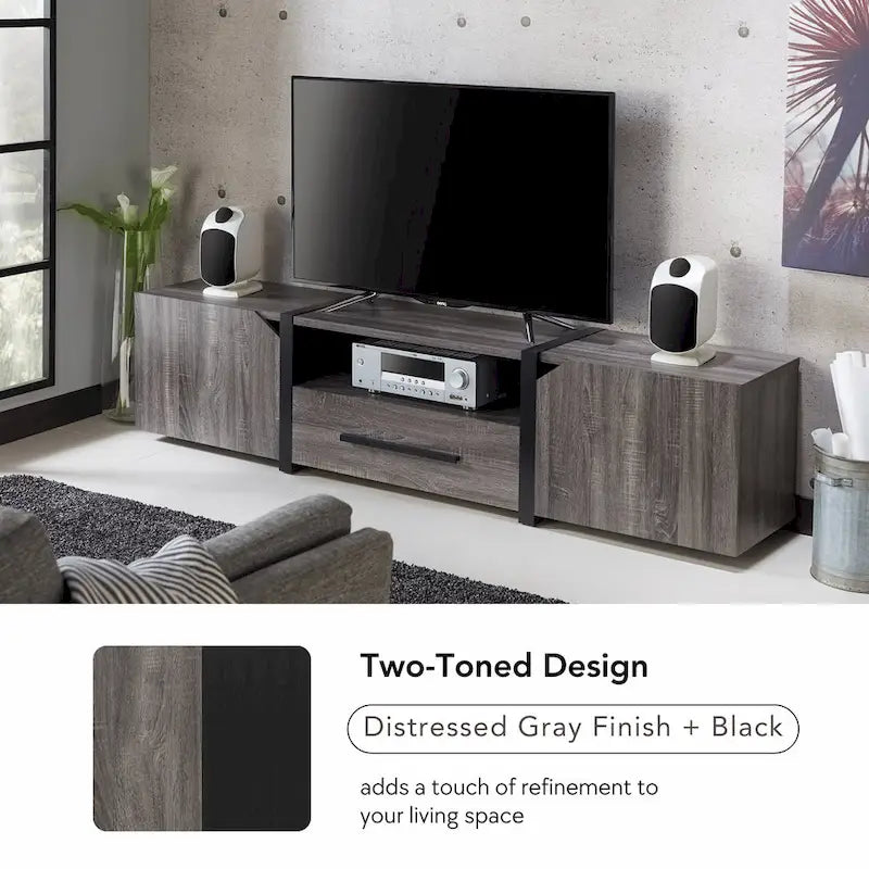 Console TV de rangement multifonctionnelle Sawa Rustic à 5 étagères de 81 po par Strick & Bolton
