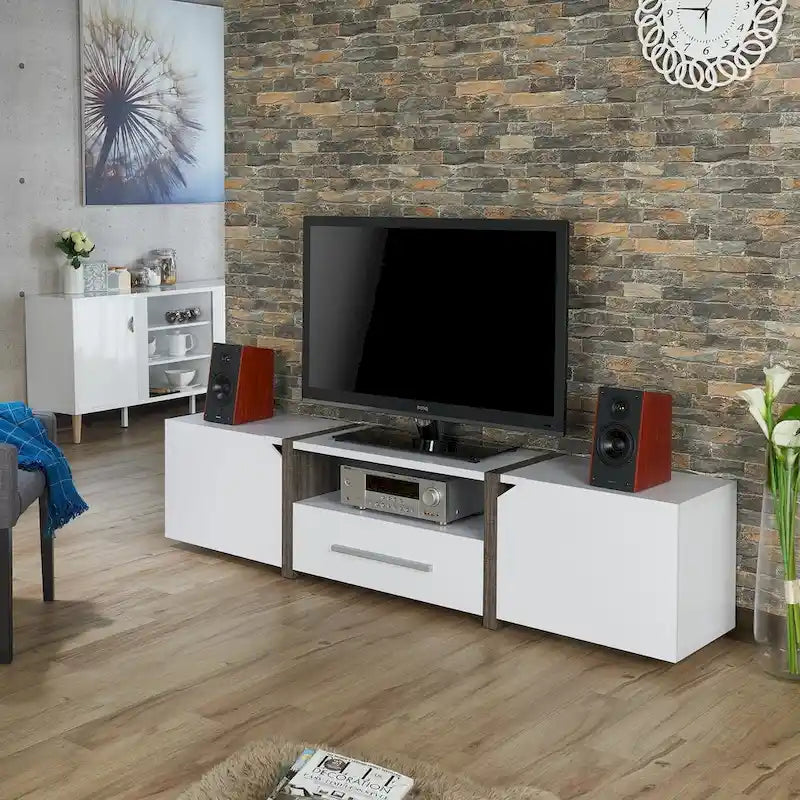 Console TV de rangement multifonctionnelle Sawa Rustic à 5 étagères de 81 po par Strick & Bolton