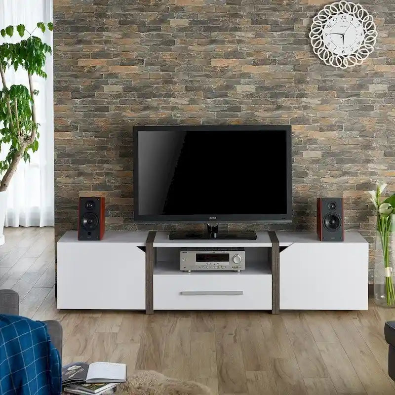 Console TV de rangement multifonctionnelle Sawa Rustic à 5 étagères de 81 po par Strick & Bolton