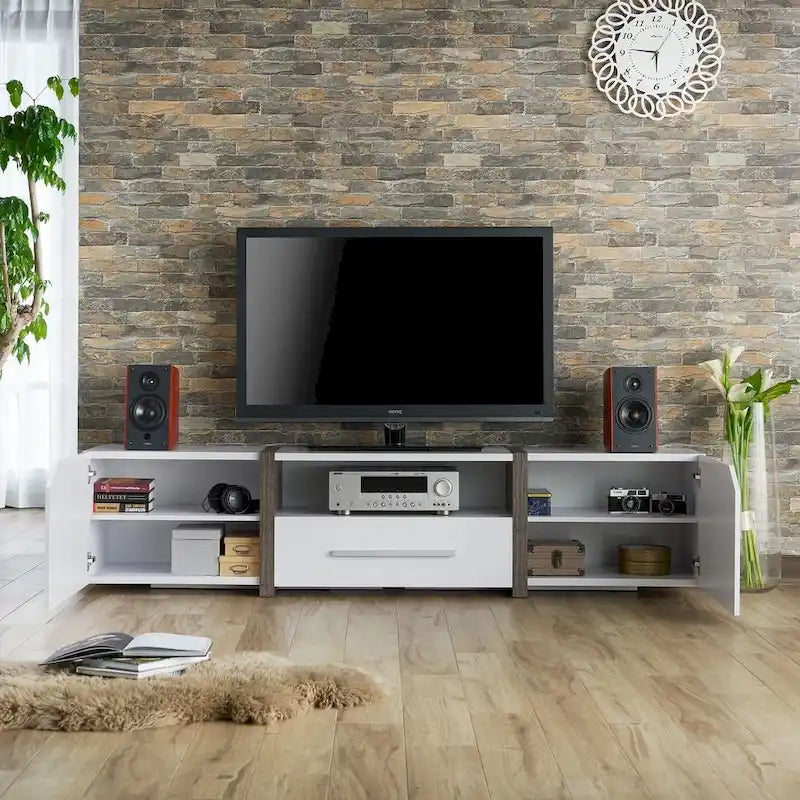 Console TV de rangement multifonctionnelle Sawa Rustic à 5 étagères de 81 po par Strick & Bolton