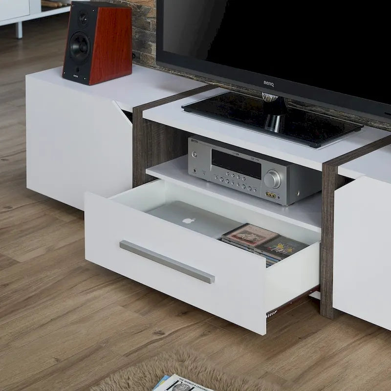 Console TV de rangement multifonctionnelle Sawa Rustic à 5 étagères de 81 po par Strick & Bolton