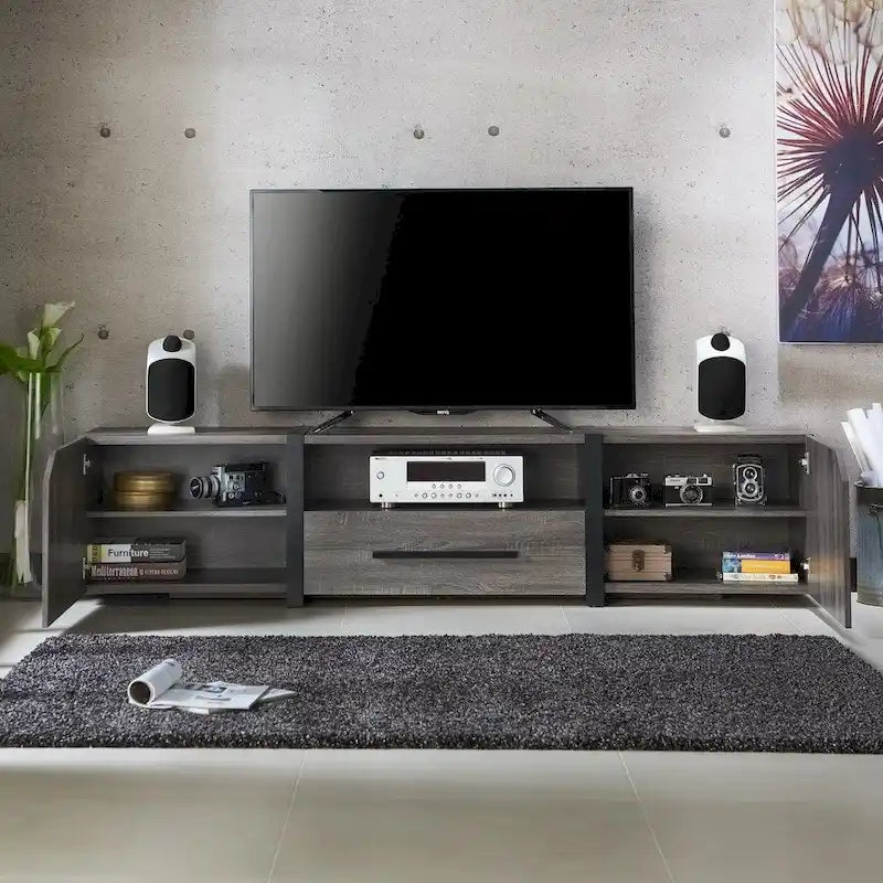Console TV de rangement multifonctionnelle Sawa Rustic à 5 étagères de 81 po par Strick & Bolton