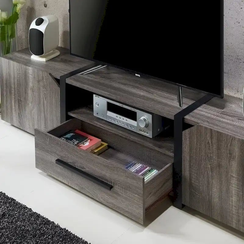 Console TV de rangement multifonctionnelle Sawa Rustic à 5 étagères de 81 po par Strick & Bolton