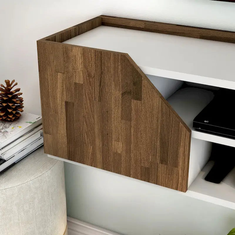 Meuble TV flottant à 4 étagères DH BASIC blanc cassé et bicolore de 155 cm par Denhour