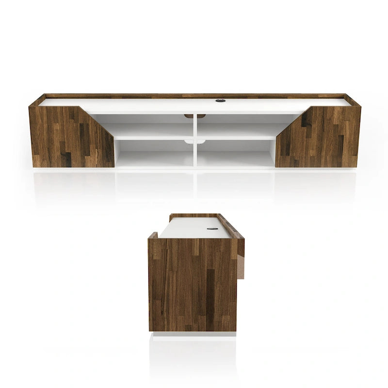Meuble TV flottant à 4 étagères DH BASIC blanc cassé et bicolore de 155 cm par Denhour