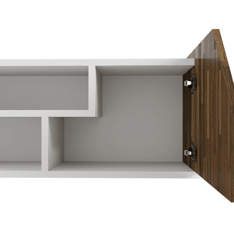 Meuble TV flottant à 4 étagères DH BASIC blanc cassé et bicolore de 155 cm par Denhour