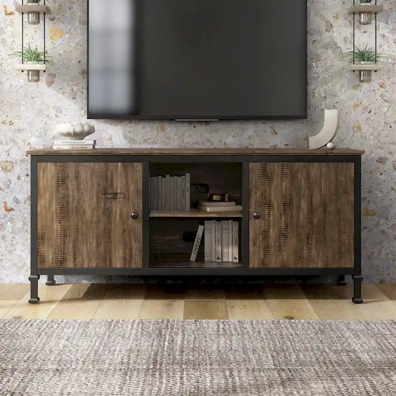 Meuble TV multifonctionnel en bois de chêne rustique Dele de 60 pouces par Furniture of America