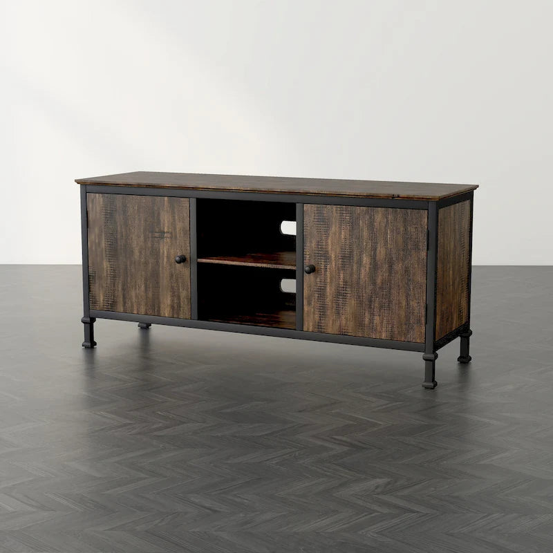 Meuble TV multifonctionnel en bois de chêne rustique Dele de 60 pouces par Furniture of America
