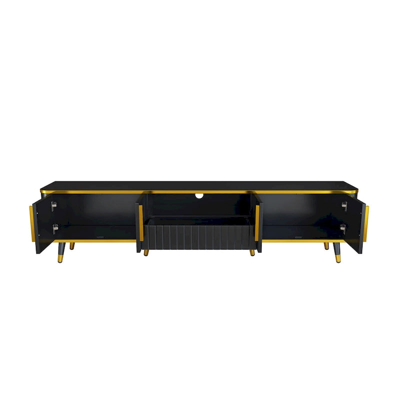 Meuble TV de rangement de luxe minimaliste avec accents dorés - 13.90 x 78.80 x 19.00