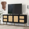 Meuble TV en bois et rotin de style bohème champêtre - 16.90 x 64.90 x 28.30