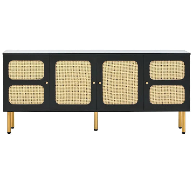 Meuble TV en bois et rotin de style bohème champêtre - 16.90 x 64.90 x 28.30