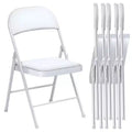Padded Folding Chair Set of 6 PU Leather Upholstered Steel Frame 350 lbs Capacity Event Seating, White