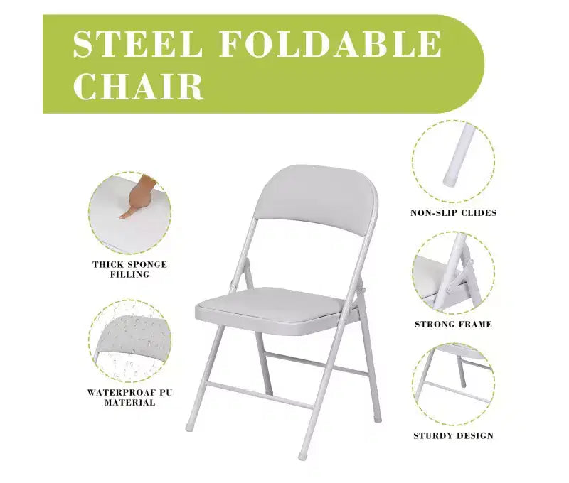 Lot de 6 chaises pliantes rembourrées en cuir PU avec cadre en acier, capacité de 158 kg, sièges d'événement, blanc