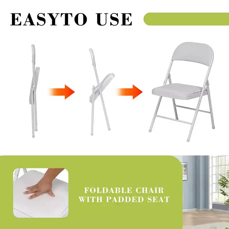 Lot de 6 chaises pliantes rembourrées en cuir PU avec cadre en acier, capacité de 158 kg, sièges d'événement, blanc
