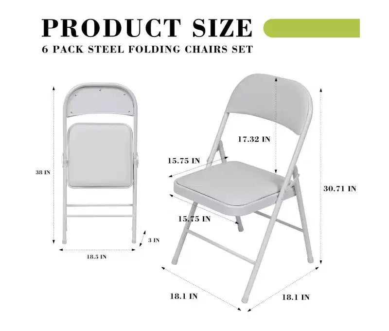 Lot de 6 chaises pliantes rembourrées en cuir PU avec cadre en acier, capacité de 158 kg, sièges d'événement, blanc