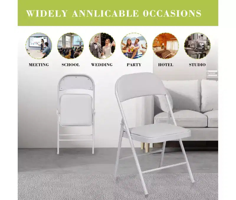 Lot de 6 chaises pliantes rembourrées en cuir PU avec cadre en acier, capacité de 158 kg, sièges d'événement, blanc