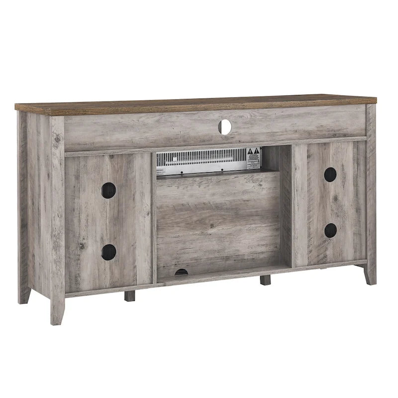 Meuble TV 55 pouces avec foyer électrique avec inserts de chauffage KD, couleur gris délavé