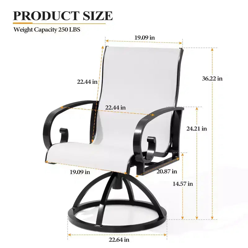 Crestlive Products Lot de 2 chaises de patio pivotantes d'extérieur, chaises de salle à manger de patio avec tissu respirant Sunbrella