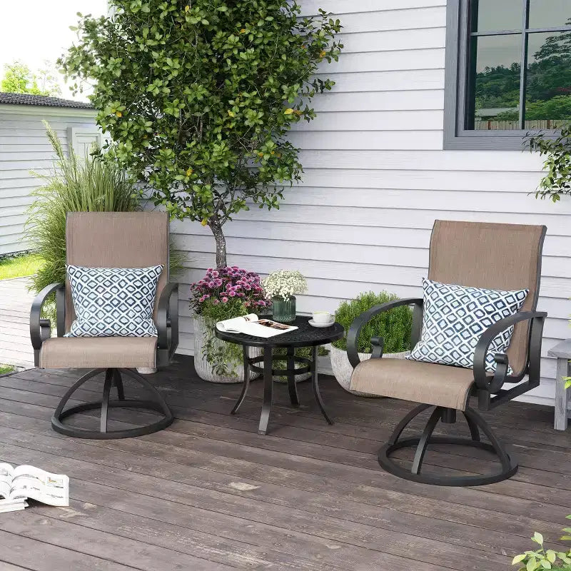 Crestlive Products Lot de 2 chaises de patio pivotantes d'extérieur, chaises de salle à manger de patio avec tissu respirant Sunbrella