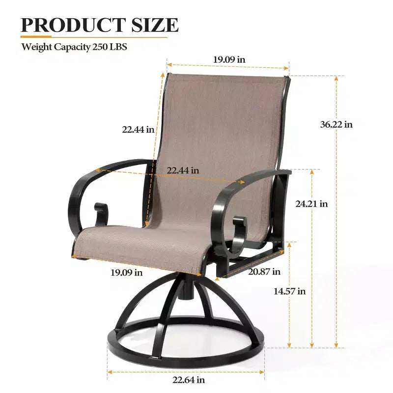 Crestlive Products Lot de 2 chaises de patio pivotantes d'extérieur, chaises de salle à manger de patio avec tissu respirant Sunbrella