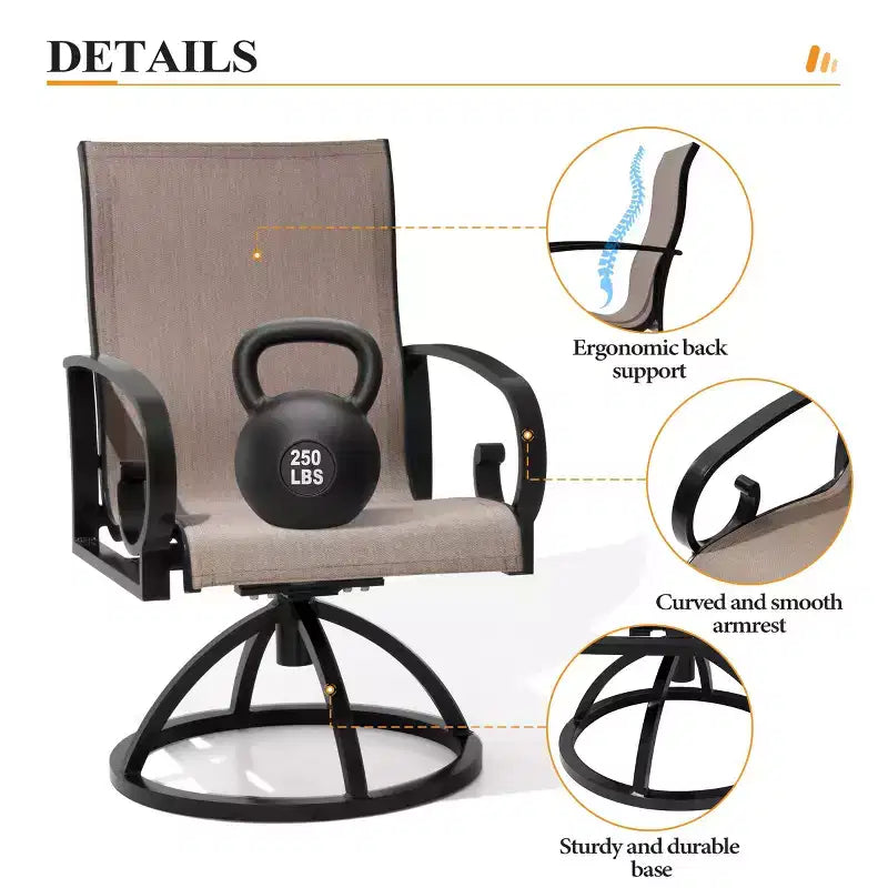 Crestlive Products Lot de 2 chaises de patio pivotantes d'extérieur, chaises de salle à manger de patio avec tissu respirant Sunbrella