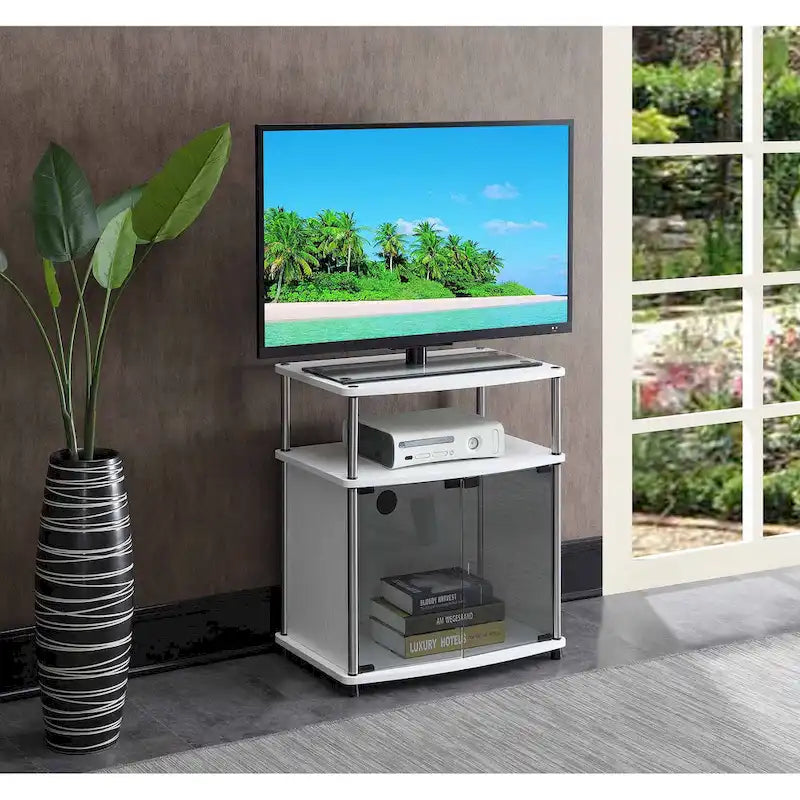 Meuble TV Designs2Go de Convenience Concepts, 66 cm, avec armoire de rangement en verre noir et étagère