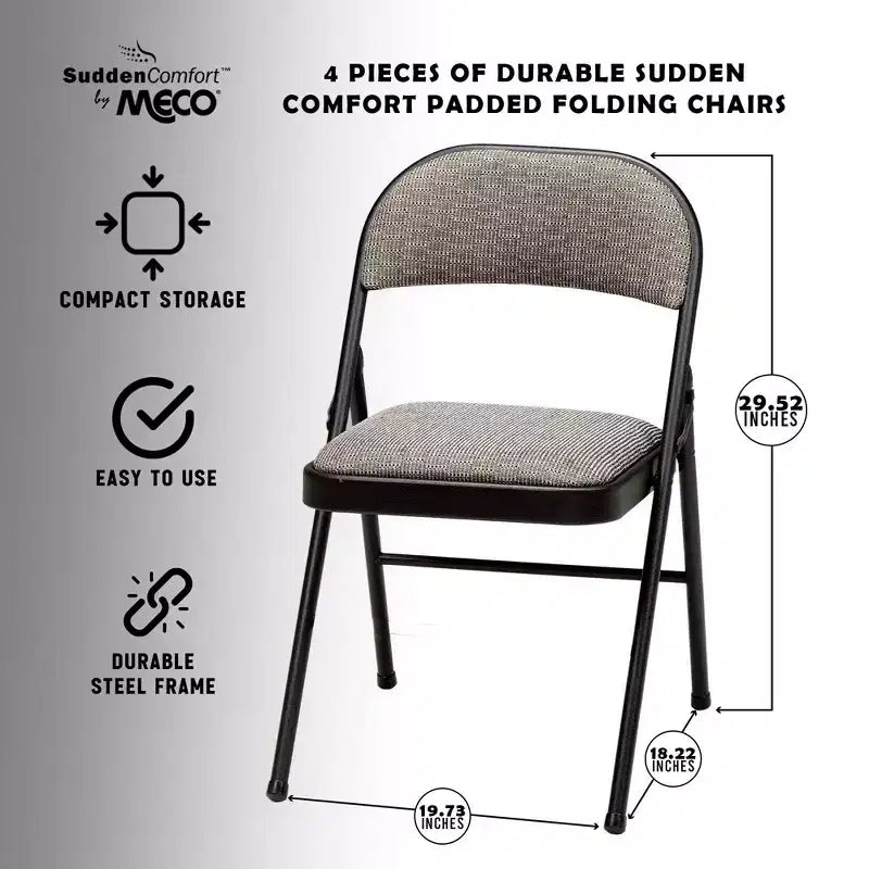 MECO Sudden Comfort Deluxe Chaises Pliantes Rembourrées, Lot de Chaises de Salle à Manger, Idéales pour les Occasions Spéciales en Intérieur ou les Événements en Extérieur, Noir (Lot de 12)