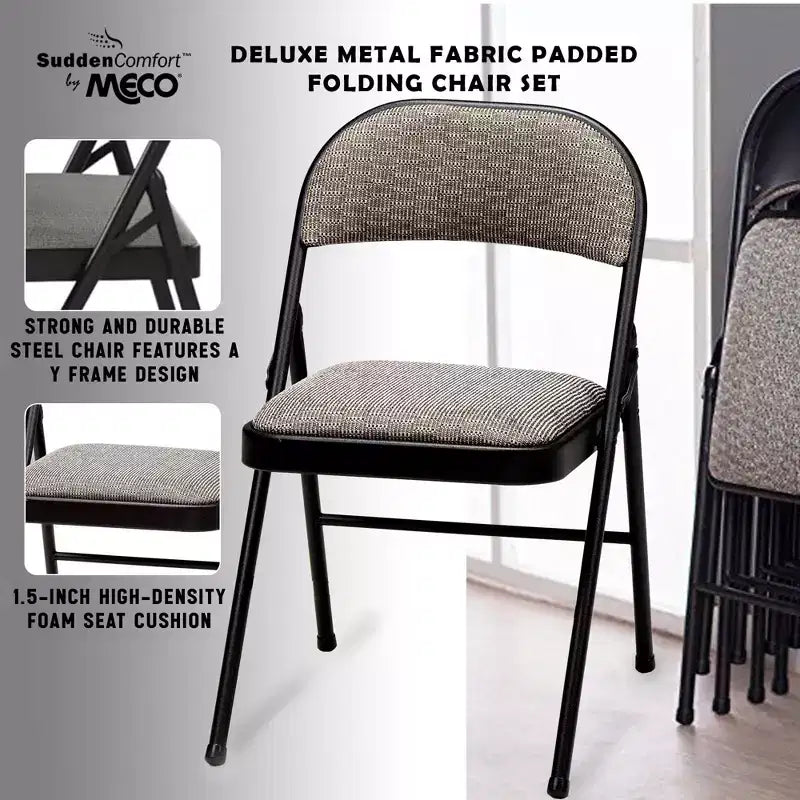 MECO Sudden Comfort Deluxe Chaises Pliantes Rembourrées, Lot de Chaises de Salle à Manger, Idéales pour les Occasions Spéciales en Intérieur ou les Événements en Extérieur, Noir (Lot de 12)