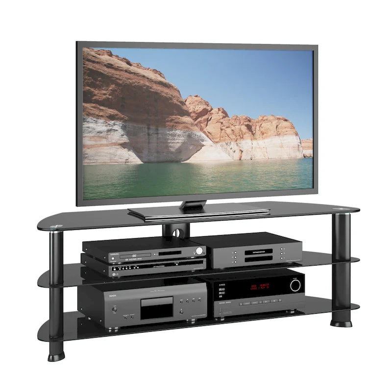 Meuble TV d'angle Laguna Noir Satiné, pour téléviseurs jusqu'à 65 pouces