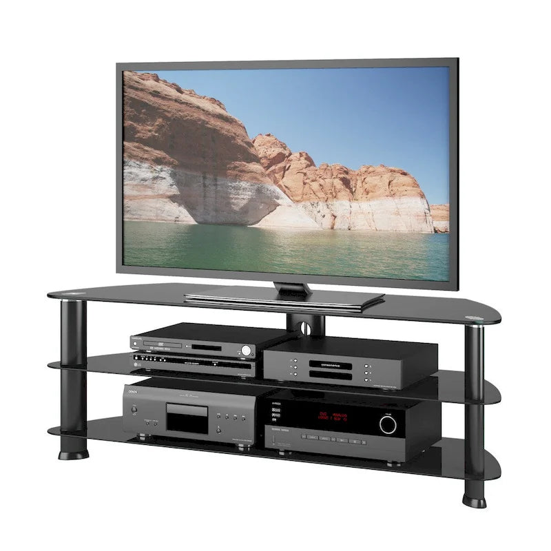 Meuble TV d'angle Laguna Noir Satiné, pour téléviseurs jusqu'à 65 pouces