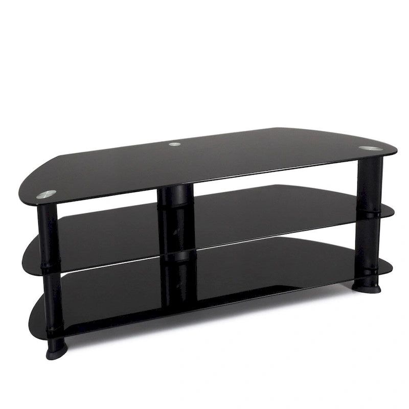 Meuble TV d'angle Laguna Noir Satiné, pour téléviseurs jusqu'à 65 pouces