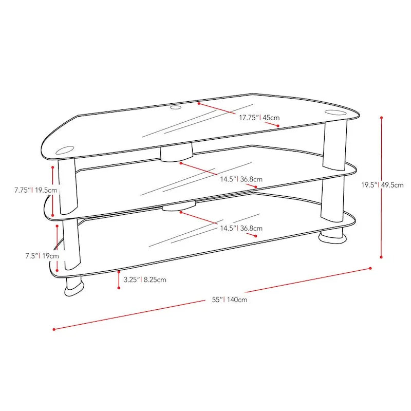 Meuble TV d'angle Laguna Noir Satiné, pour téléviseurs jusqu'à 65 pouces