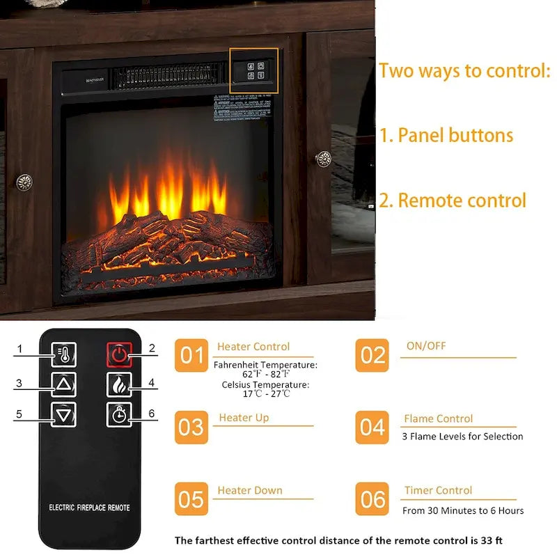 Meuble TV cheminée électrique rétro 60W, étagères et armoires réglables - 60L*15,75P*29H