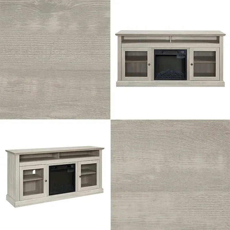 Meuble TV cheminée électrique rétro 60W, étagères et armoires réglables - 60L*15,75P*29H