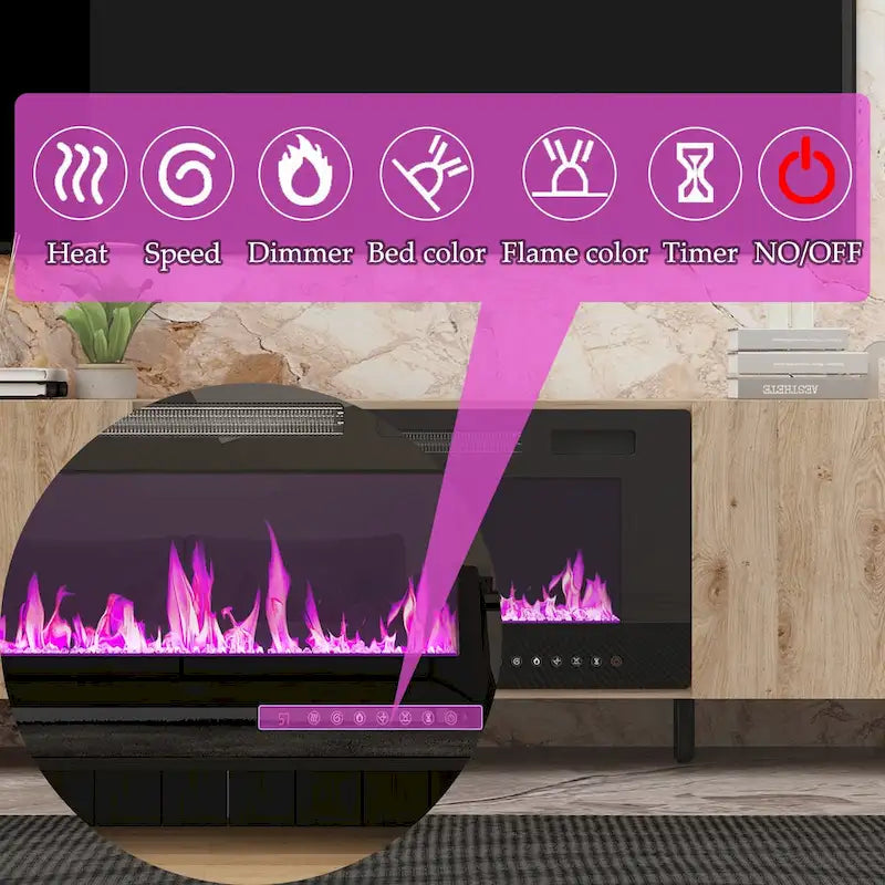 Meuble TV effet bois avec cheminée électrique optionnelle : Gestion des câbles
