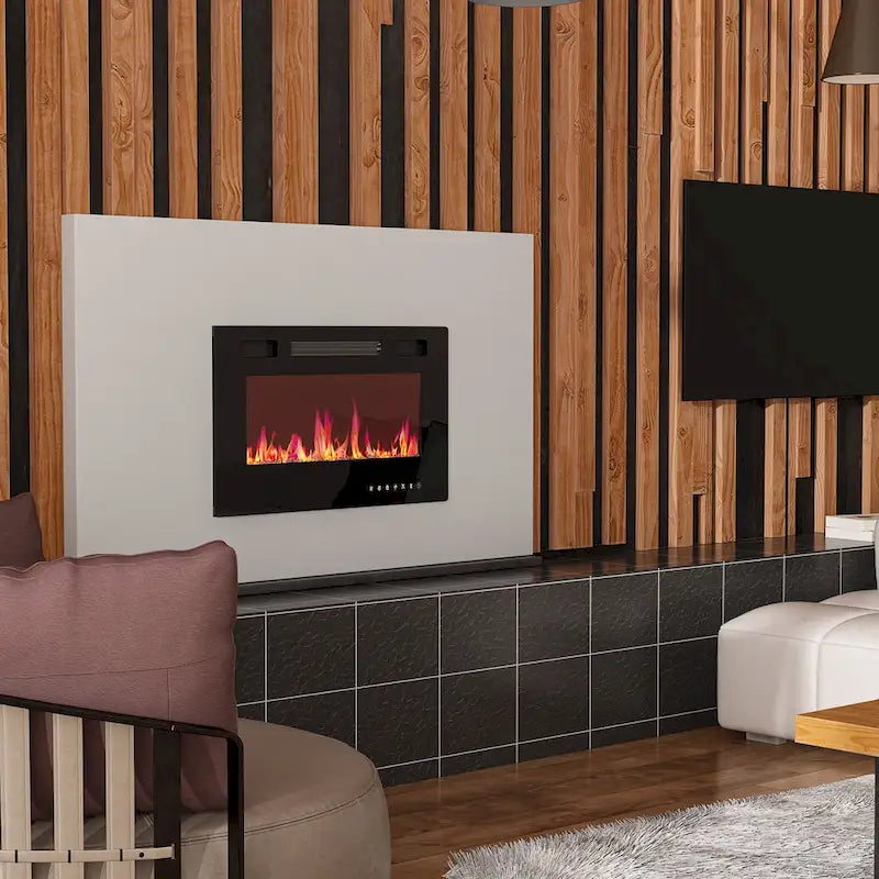Meuble TV effet bois avec cheminée électrique optionnelle : Gestion des câbles