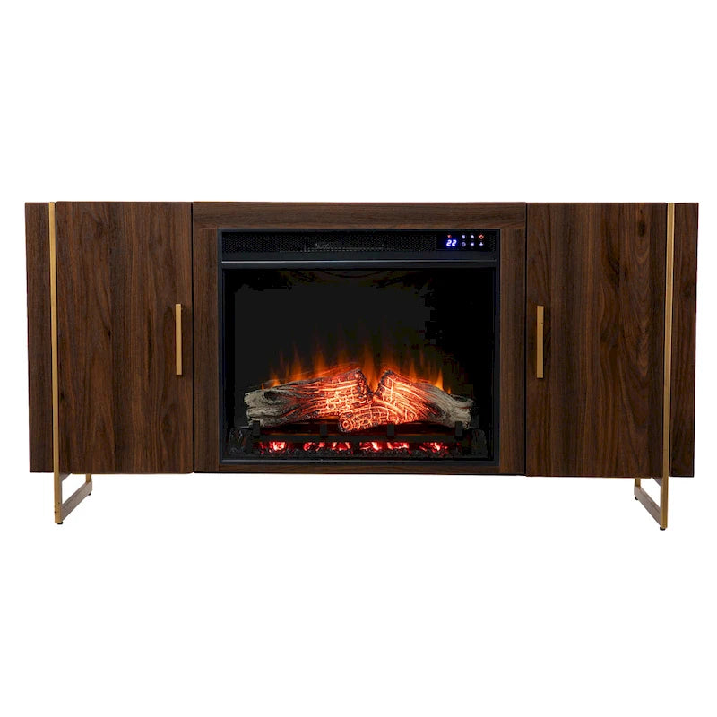 Meuble TV multimédia contemporain marron avec cheminée électrique Danielson de SEI Furniture, pour téléviseurs jusqu'à 52 pouces