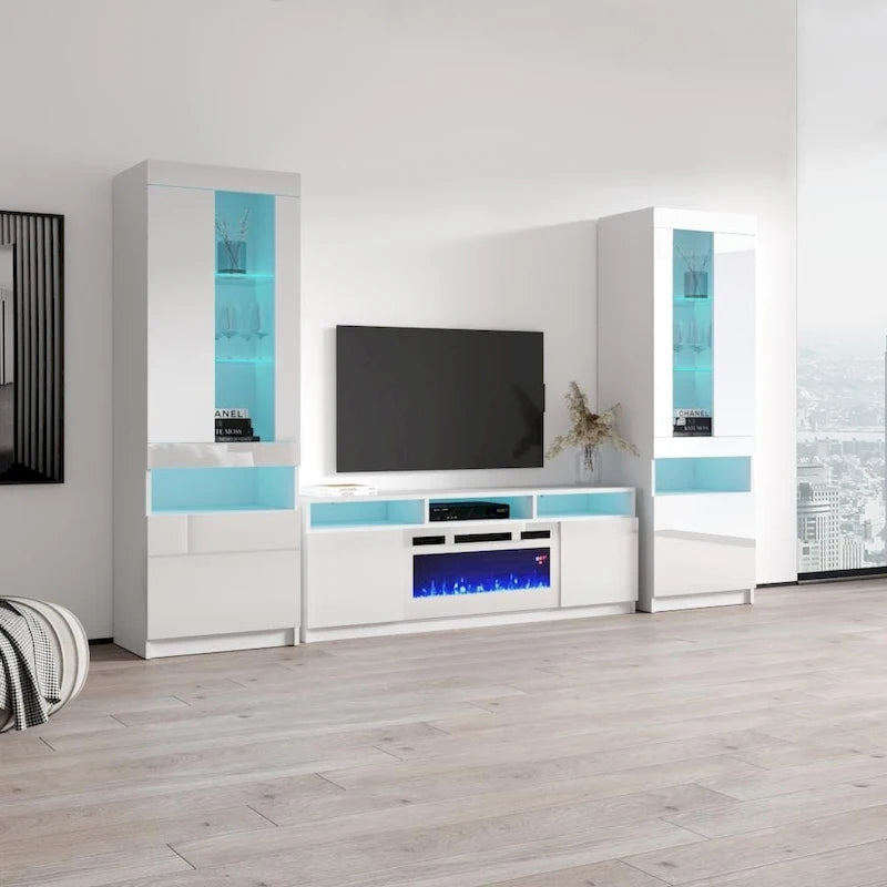 Meuble TV mural moderne Reno WH05 avec foyer électrique