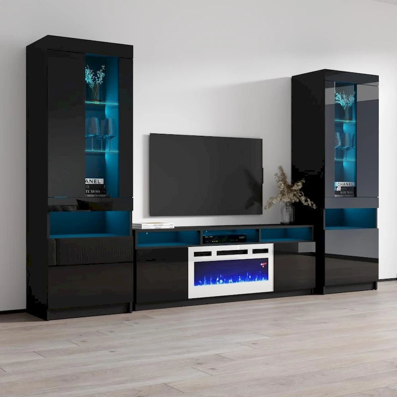 Meuble TV mural moderne Reno WH05 avec foyer électrique