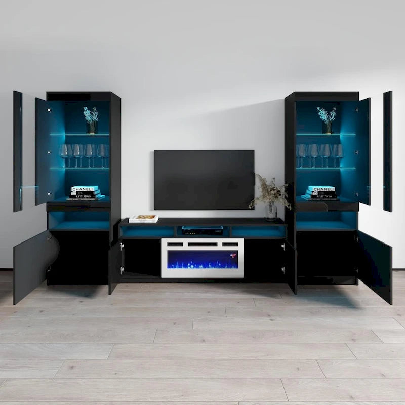 Meuble TV mural moderne Reno WH05 avec foyer électrique