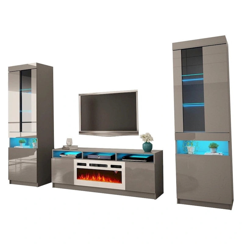 Meuble TV mural moderne Reno WH05 avec foyer électrique