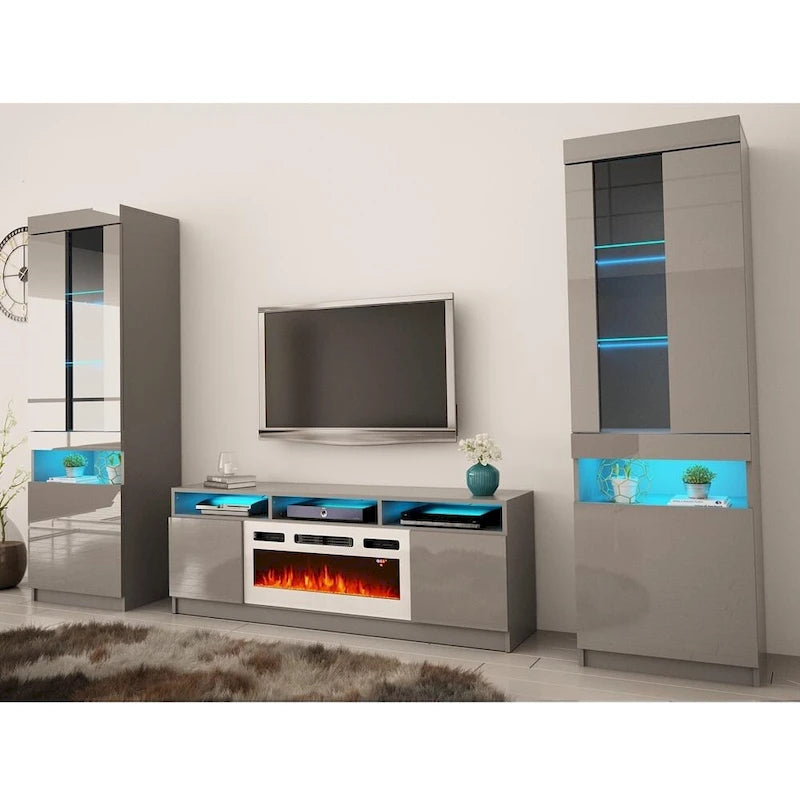 Meuble TV mural moderne Reno WH05 avec foyer électrique