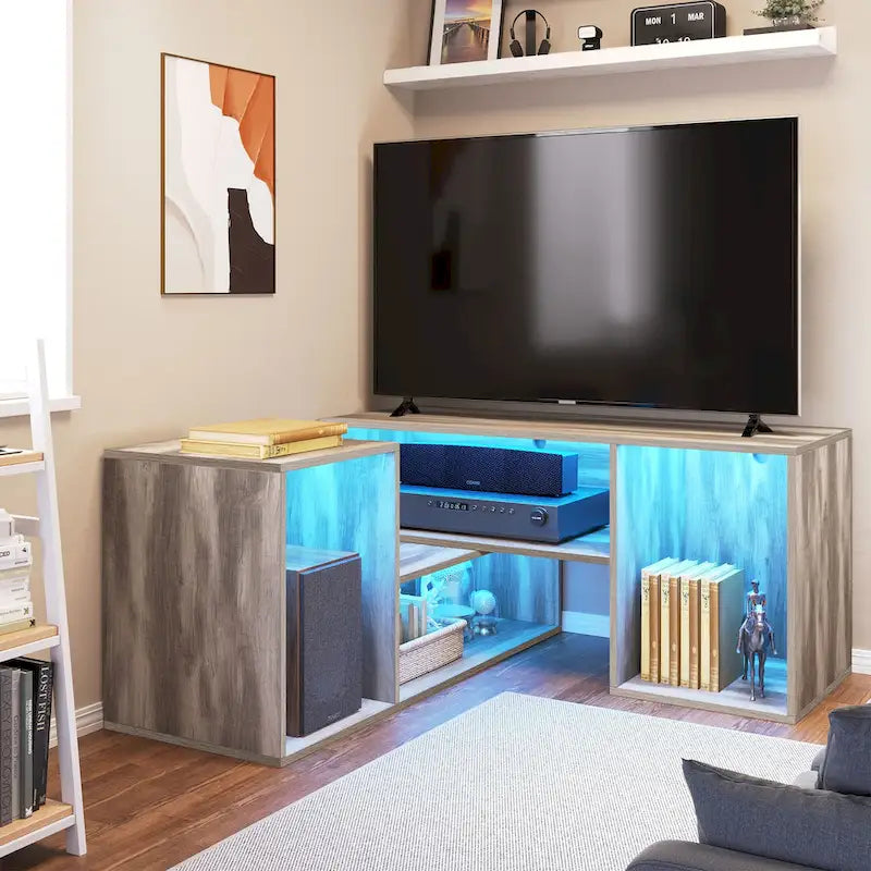 Meuble TV Moasis moderne à faire soi-même, meuble TV déformable avec bande lumineuse à LED