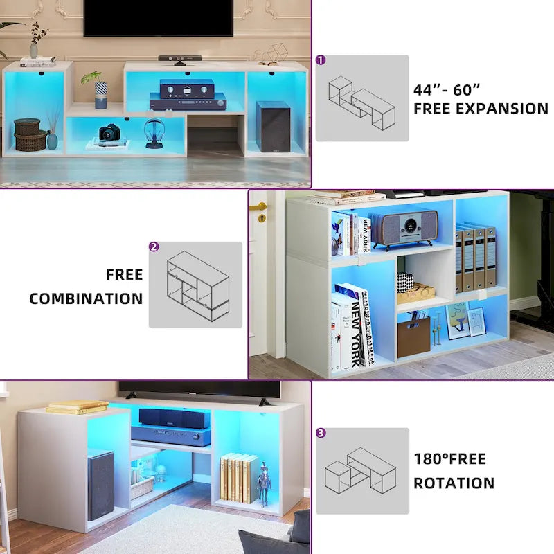 Meuble TV Moasis moderne à faire soi-même, meuble TV déformable avec bande lumineuse à LED