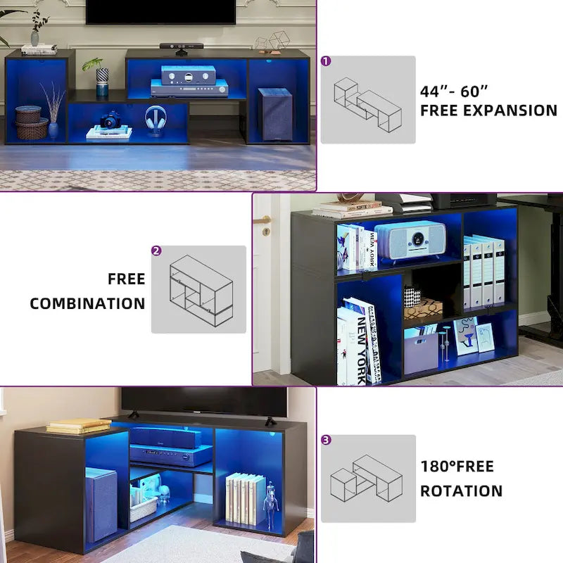 Meuble TV Moasis moderne à faire soi-même, meuble TV déformable avec bande lumineuse à LED