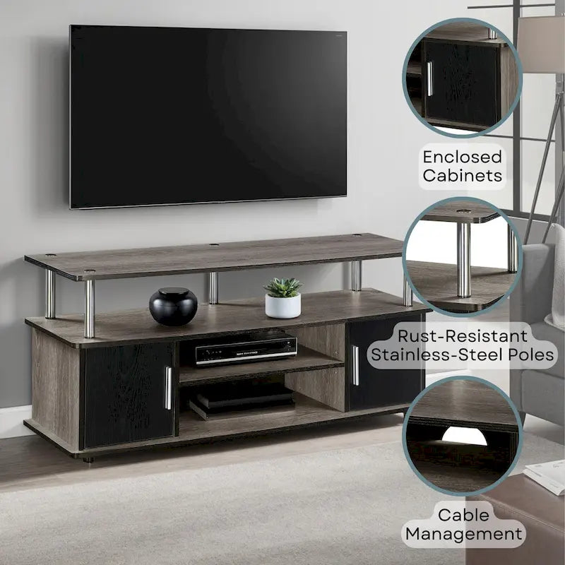 Meuble TV avec placards et étagères Designs2Go Monterey 55 pouces de Convenience Concepts