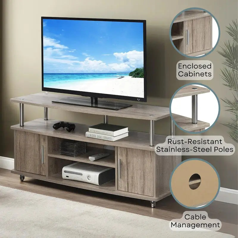 Meuble TV avec placards et étagères Designs2Go Monterey 55 pouces de Convenience Concepts