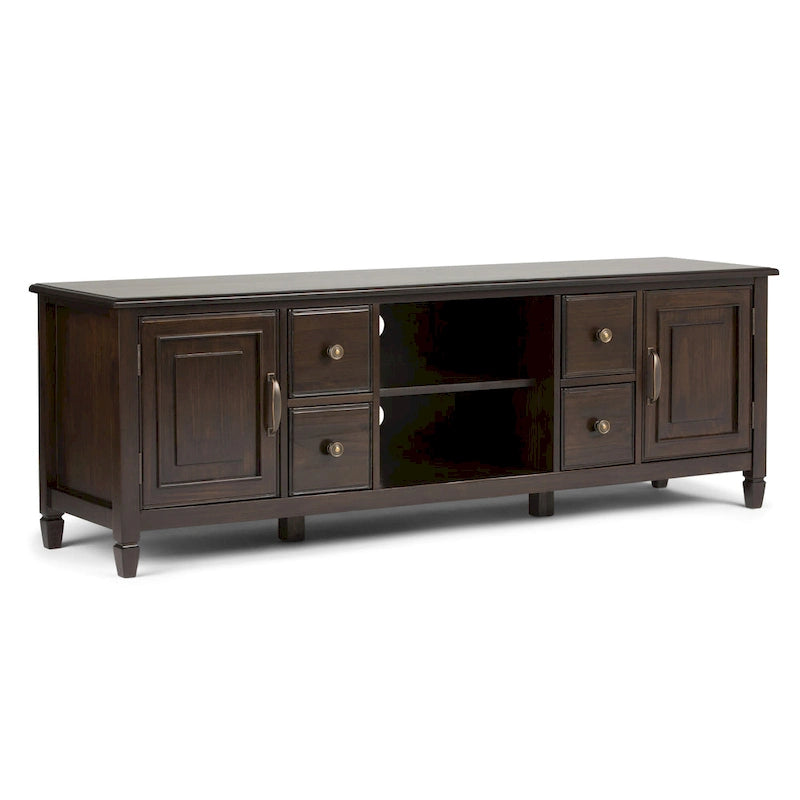 WYNDENHALL Hampshire Meuble TV multimédia traditionnel en BOIS MASSIF de 72 pouces de large pour téléviseurs jusqu'à 80 pouces - 72l x 18p x 24h