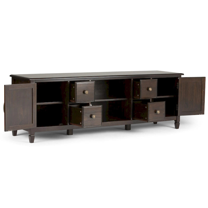 WYNDENHALL Hampshire Meuble TV multimédia traditionnel en BOIS MASSIF de 72 pouces de large pour téléviseurs jusqu'à 80 pouces - 72l x 18p x 24h